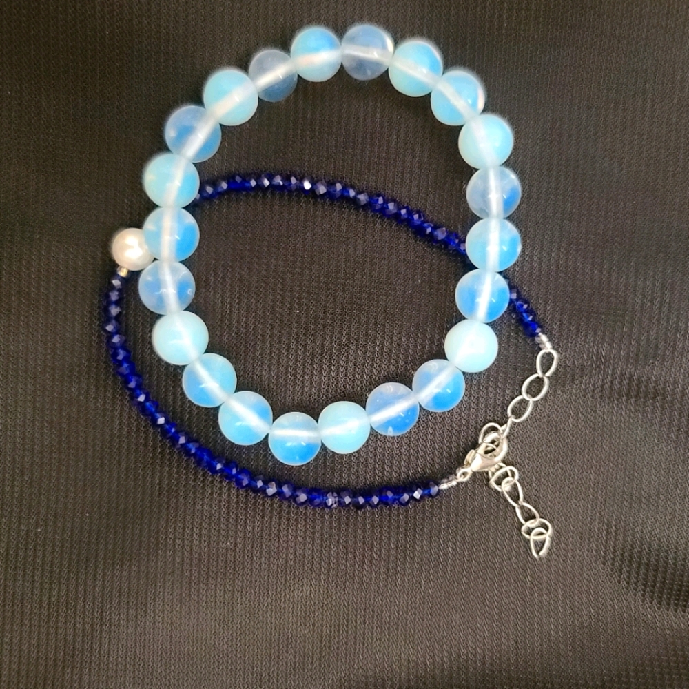 Opalite and Blue Aura Bracelet Set